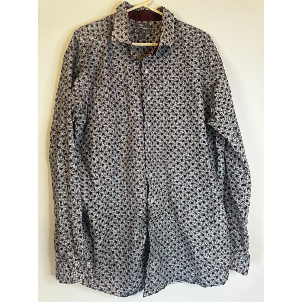 Paulo Solari 3XLT Modern Fit Dress Shirt Geometric Pattern Long Sleeve